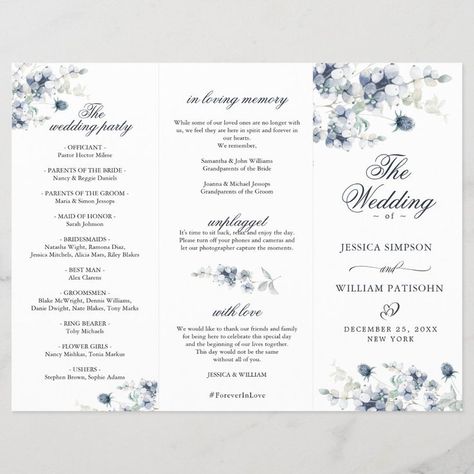 Dusty Blue Winter Wedding, Winter Wedding Ceremony, Blue Winter Wedding, Wedding Maids, Blue Foliage, Wedding Ceremony Programs, Foliage Wedding, Ceremony Programs, Blue Winter