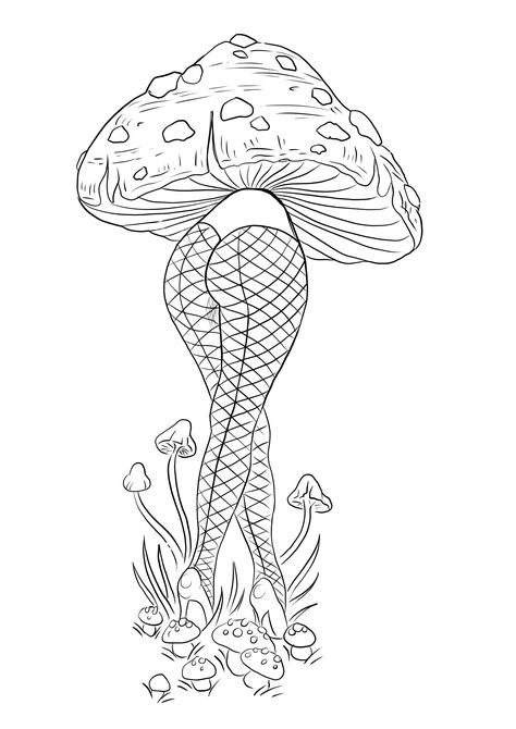 Mushroom Lady Drawing, Mushroom Girl Tattoo, Mushroom Lady Tattoo, Bookmark Coloring, Mushroom Lady, Lady Tattoo, Mushroom Girl, Tattoo Outline Drawing, Outline Drawing