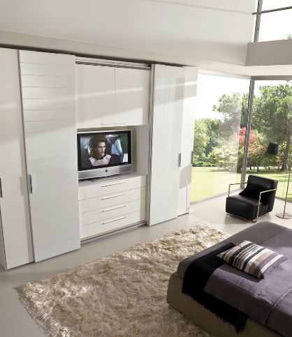 Contemporary wardrobe / sliding door / with integrated unit for TV Falegnami Bedroom Cupboards, Contemporary Wardrobe, Bedroom Closet Design, Master Room, Wardrobe Design Bedroom, Tv In Bedroom, Bedroom Wardrobe, Spare Bedroom, Closet Designs