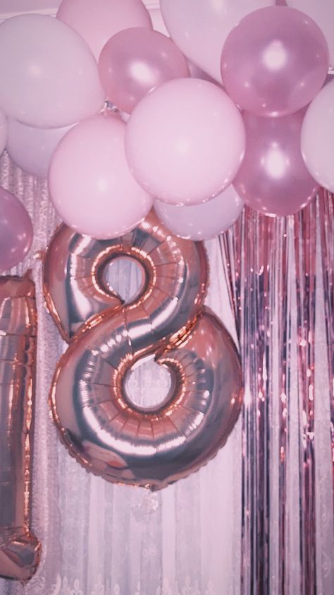 Pink Birthday Aesthetic Wallpaper, Pink And White Birthday Aesthetic, Pink Balloons Aesthetic, 18th Birthday Background, Pink Birthday Aesthetic, Aesthetic October, Pink Princess Aesthetic, 18th Birthday Party Themes, 18th Birthday Decorations