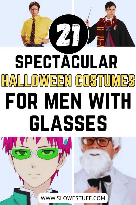 Images of halloween costume ideas with glasses for men with the banner 21 spectacular halloween costumes for men with glasses and the website www.slowestuff.com listed Quick Mens Halloween Costumes, Cool Male Halloween Costumes, Funny Guy Costumes Halloween, Halloween Costumes Guys Easy, Last Minute Male Halloween Costumes, Easy Diy Mens Halloween Costumes, Characters With Glasses Halloween, Easy Last Minute Halloween Costumes Men, Last Minute Costume Ideas Men