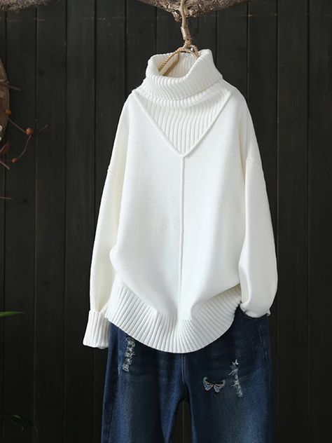 Loose Turtleneck, Turtleneck Long Sleeve, Casual Sweater, Beautiful Autumn, Chic Sweaters, Beautiful Sweater, Casual Sweaters, Outerwear Sweater, Long Sleeve Casual