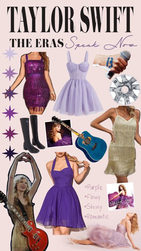 Taylor Swift Speak Now Aesthetic The Eras Tour Sparks Fly Purple Romantic Dress Gold Fringe Boots 13 outfit look inspo Taylor Swift Sparks Fly Outfit, Speak Now Era Aesthetic, Swiftie Sleepover, Taylor Swift Speak Now Aesthetic, Speak Now Outfits, Speak Now Aesthetic, Taylor Swift Speak Now Era, Now Aesthetic, Speak Now Era