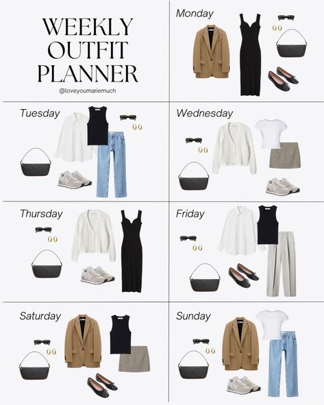 Minimalist Wardrobe Capsule, Capsule Wardrobe Women, Outfit Planner, Casual Work Outfits Women, Mode Tips, Fashion Capsule Wardrobe, Business Casual Outfits For Work, Capsule Outfits, Weekly Outfits