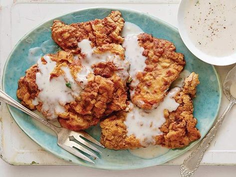 Get Chicken Fried Steak Recipe from Food Network Leftover Chicken Fried Steak, Chicken Fried Steak Recipe, Fried Steak Recipes, Country Fried Steak, Mouthwatering Food, Brown Recipe, Country Fried, Fried Steak, Alton Brown