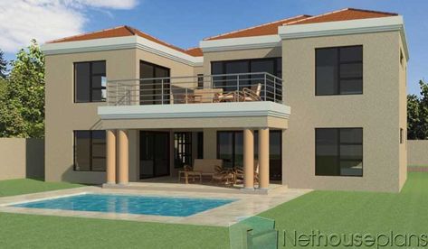 Double Storey 4 Bedroom House Plan in South Africa | Nethouseplans Nethouseplans 4 Bedroom House Plan, Brick House Plans, Tuscan House Plans, Double Storey House Plans, 4 Bedroom House Designs, House Plans South Africa, Open Floor House Plans, Double Storey House, House Gate