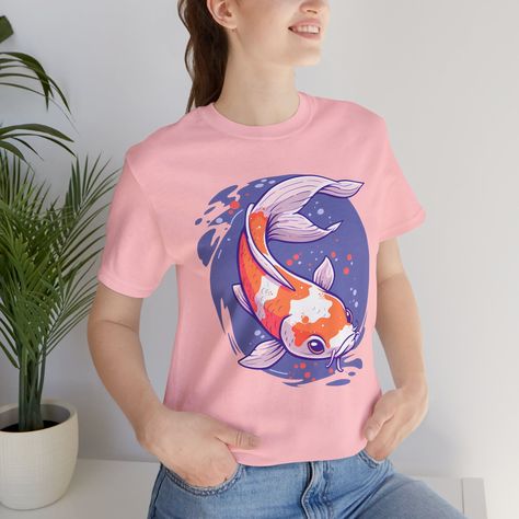 Koi Fish Kawaii - Unisex jersey short-sleeve tee fits like a well-loved favorite. .: Made with 100% Airlume combed and ring-spun cotton, a lightweight, 4.2 oz fabric that is easy to layer and breathable. Fish Kawaii, Carpe Koi, Fish Print, Nature Inspired Design, Ocean Life, Koi Fish, Everyday Wardrobe, Mens Graphic Tee, Graphic Tees Women