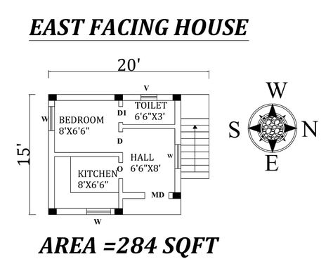 Single Room Self Contain Plan, 20x15 House Plans, 15×20 House Plan, Single Bedroom House Plans, East Facing House Plan, Mini House Plans, Floor Plan Symbols, 20x30 House Plans, North Facing House