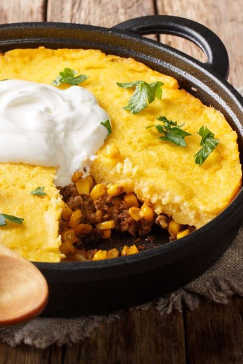 Street Corn Skillet Pioneer Woman, Skillet Tamale Pie, Mexican Casseroles, Tamale Pie Recipe, Cornmeal Recipes, Ground Beef Seasoning, Corn Muffin, With Cornbread, Jiffy Corn Muffin Mix