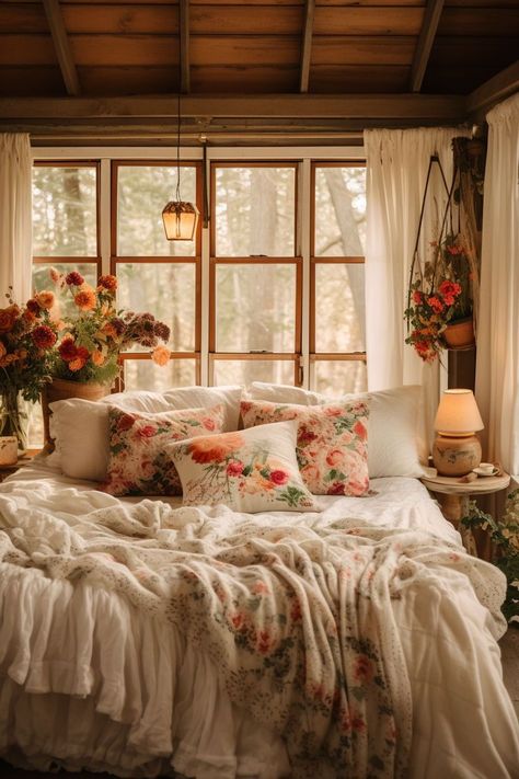 Cottagecore bedroom ideas offer a whimsical and cozy aesthetic, perfect for creating a tranquil and nostalgic retreat. To decorate a cottagecore bedroom, consider incorporating floral patterns, vintage decor, and natural elements such as wood and plants. Embrace a mix of old and new items to create a charming and inviting space that celebrates the beauty of the countryside. Fairy Cottagecore Bedroom, Hobbit Home Aesthetic, Cottage Core Bedroom Aesthetic, Floral Bedroom Ideas, Cozy Vintage Home, Earth Bedroom, Cottagecore Aesthetic House, Living Room Designs Apartment, Hobbit Style