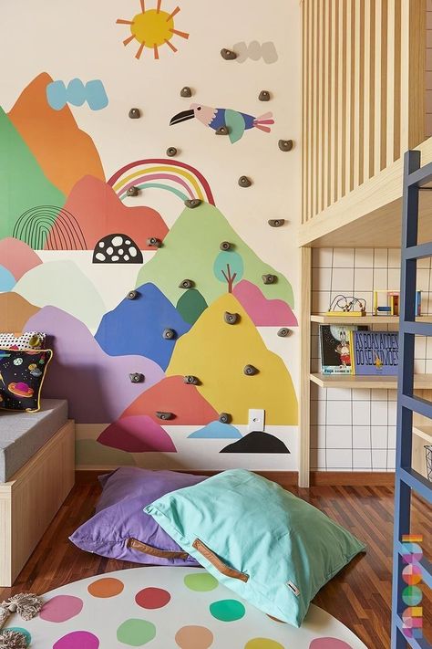 Kids Colorful Bedroom, Eclectic Toddler Room, Toddler Room Mural, Children’s Playroom, Kids Room Colorful, Kids Mural Wall, Kids Mural Ideas Bedrooms, Cool Kids Wallpaper, Playroom Accessories