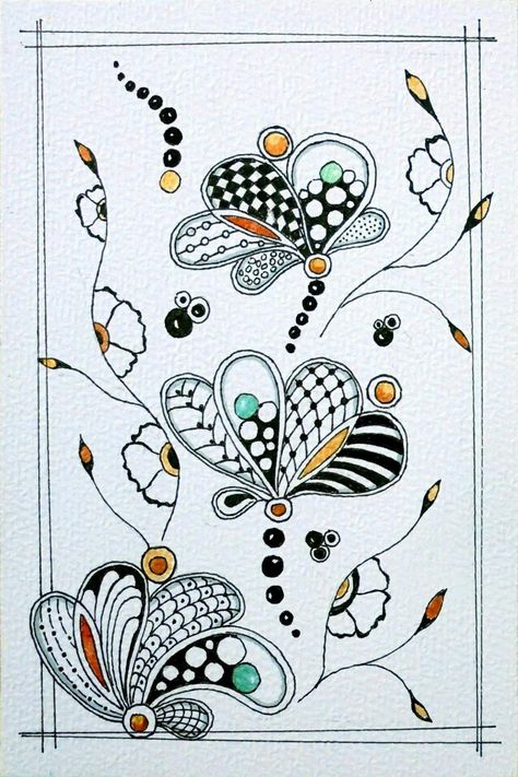 Zentangle On Canvas, Zentangle With Watercolor, Zentangle Flower Patterns, Paint Pen Ideas, Zentangle Drawings Ideas, Whimsical Art Drawings, Zantangle Art, Zen Doodles, Zen Tangles