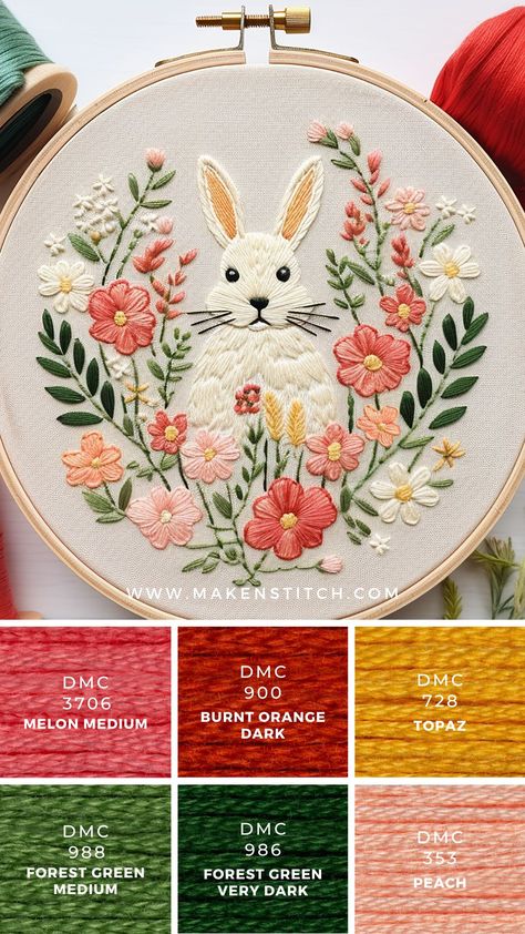 Embroidery Colour Palette, Embroidery Palette, Easter Color Palette, Embroidery Color Palette, Easter Stitch, Stitch Palettes, Spring Colour Palette, Embroidery Theme, Spring Embroidery