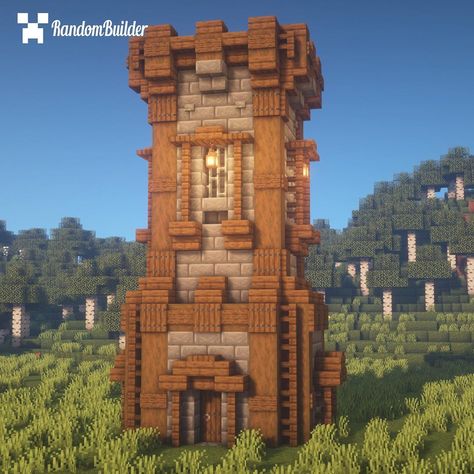 5,016 Likes, 30 Comments - Random | Minecraft Builder (@randombuildermc) on Instagram: “Watch Tower! Follow @randombuildermc for more #Minecraft Content! ———————————————————— >Built by me…” Watch Towers Minecraft, Watch Tower Minecraft Ideas, Minecraft Village Tower, Minecraft Watch Tower Ideas, Minecraft Tower Build, Tower Minecraft Ideas, Bedrock Texture Pack, Minecraft Watch Tower, Torre Minecraft