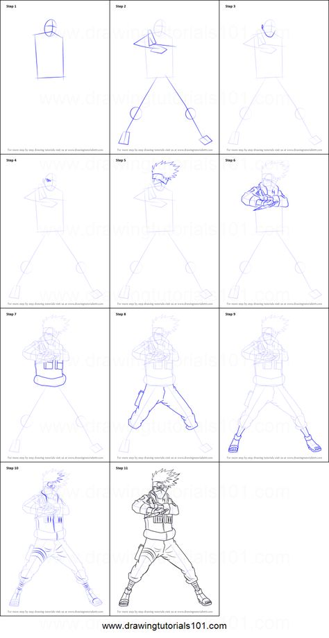 How to Draw Kakashi Hatake from Naruto printable step by step drawing sheet : DrawingTutorials101.com Kakashi Full Body Drawing, Kakashi Drawing Tutorial, Kakashi Hatake Full Body Drawing, Kakashi Drawing Easy Step By Step, Naruto Characters Drawings Sketches, Kakashi Pencil Sketch, Kakashi Hatake Drawing Pencil, How To Draw Naruto Characters, How To Draw Kakashi Step By Step