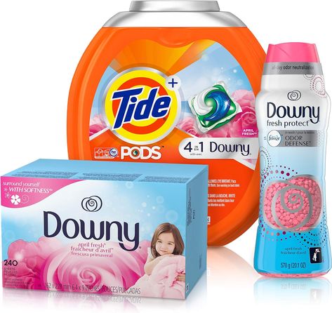 Tide PODS Plus Downy 4 in 1 HE Turbo Laundry Detergent Pacs with Downy Fresh Protect April Fresh with Febreze Odor Defense & Downy April Fresh Fabric Softener Dryer Sheets Downy Dryer Sheets, Downy April Fresh, Downy Unstopables, Laundry Scent Boosters, Tide Pods, Laundry Scents, Scent Booster, Fabric Conditioner, Dryer Sheets