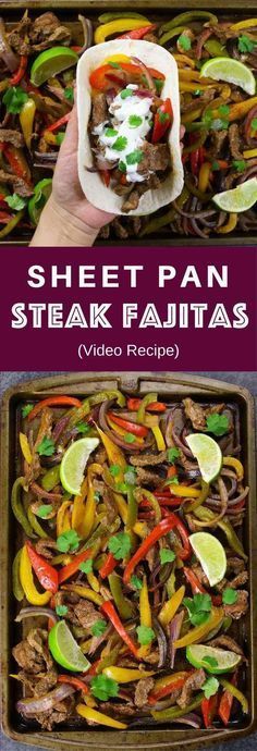 Sheet Pan Steak Fajitas With Taco Bowls – one of the easiest healthy dinner recipes. All you need is only a few simple ingredients: Mixed Bell peppers, sliced onions and steak, mixed with some simple spices (ground cumin, chili powder, garlic powder, salt and olive oil). Perfectly baked in the oven, and served on baked tortilla bowls. Simply Yummy! Make-ahead recipe. Quick and easy dinner recipe. | tipbuzz.com Sheet Pan Steak Fajitas, Sheet Pan Steak, Steak Fajita Recipe, Pan Steak, Easy Sheet Pan Dinners, Easy Steak Recipes, Recipe Sheets, Taco Bowls, Fajita Recipe