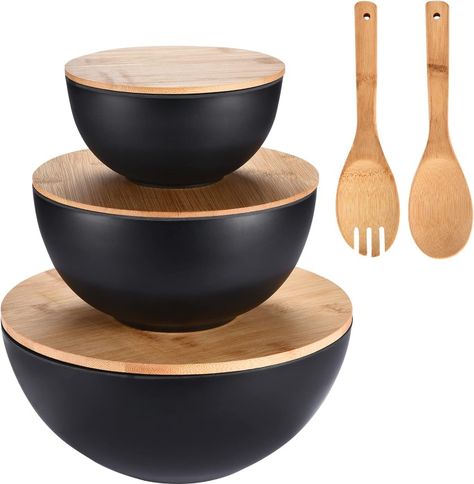 Fiber Salad, Cheese Ramen, Bamboo Bowls, Colored Kitchen, Pasta Cheese, Serving Bowls With Lids, Bowls With Lids, Wooden Salad Bowl, Mixing Bowl Set