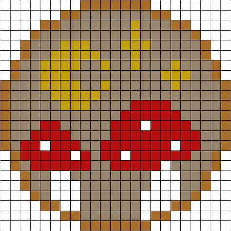 Crochet Grid Patterns Mushroom, Pixel Art Pattern Mushroom, Mushroom Crochet Grid, Minecraft Mushroom Pixel Art, Mushroom Pony Bead Pattern, Pixel Art Cottagecore, Cottagecore Pixel Art, Autumn Pixel Art, Pixel Art Fairy