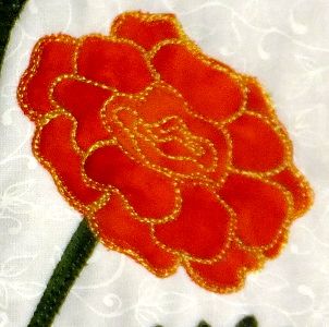 Flower Quilt Block, Flower Marigold, Two Flowers, Popular Flowers, Marigold Flower, Flower Quilt, Row By Row, Orange Fabric, Free Quilting