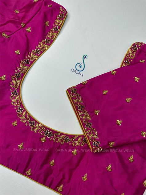 Simple Design Maggam Work, Light Work Blouse Designs, Minimal Aari Work Blouse, Maggam Work Blouse Designs Simple, Simple Blouse Work Designs, Simple Work Blouse Designs, Simple Maggam Work Designs, Simple Maggam Work Blouses, Latest Fashion Blouse Designs