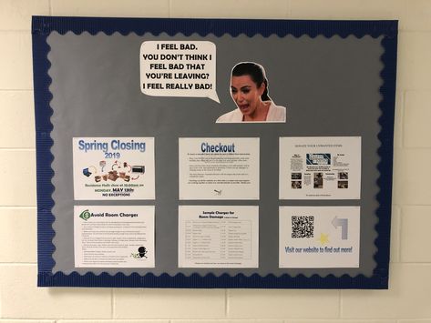 Closing RA Bulletin Board with Kim Kardashian. Closing Ra Bulletin Board, Ra Closing Bulletin Board, Closing Bulletin Board Ra, Dorm Bulletin Boards, Resident Assistant Bulletin Boards, Senior Board, Bulletin Ideas, Ra Door Decs, College Bulletin Boards