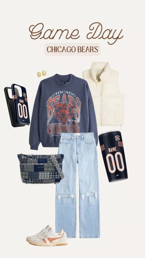 Get ready for game day with our Chicago Bears NFL game day outfit ideas! From iconic jerseys to comfortable hoodies and stylish accessories, we’ve curated the perfect looks to showcase your Bears pride. Personalize your outfit with your name and favorite player’s number for that special touch. Whether you’re at Soldier Field or cheering from home, you’ll be all set to support the Bears this NFL season! Nfl Game Day Outfit, Town Outfits, Comfortable Hoodies, Day Outfit Ideas, Bear Pride, Soldier Field, Game Day Outfit, Bear Outfits, Nfl Games