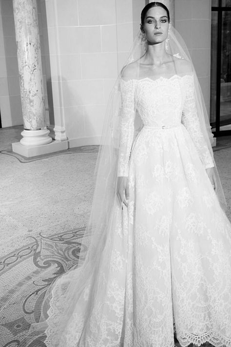 elie saab fall 2019 strapless long sleeve floral applique with belt wedding dress Elie Saab Wedding Dress, Elie Saab Bridal, Wedding Dresses Vera Wang, Most Beautiful Wedding Dresses, Bridal Musings, A Wedding Dress, Bridal Fashion Week, Princess Wedding Dresses, Long Sleeve Wedding