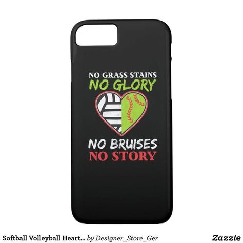 Softball Volleyball Heart No Grass Stains Gift Case-Mate iPhone Case Softball Cupcakes, Softball Phone Cases, Volleyball Phone Cases, Volleyball Heart, Softball Memes, Volleyball Coach Gifts, Softball Pitcher, Softball Outfits, Softball Catcher