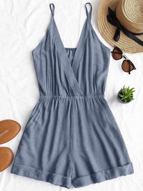 Spaghetti Strap |  V-neck | Pure Color | Short Jumpsuits | denim | blue   Boutique | fashion | style | trends | summer | spring | NYFW | stylist | design | OOTD | outfit | clothing | model | trendy | upscale | outfit of the day | name brand | cozy | elegant | luxurious | luxury | accessories | swim | seasonal | online shopping | summer fashion | womens fashion | outfit ideas | summer outfits | fashion trends 2020 | short outfits | romper | jump suit | Floral Playsuit, Cami Romper, Solid Jumpsuit, Jumpsuit Chic, Female Girl, Cute Rompers, Short Jumpsuit, Rompers Women, Pure Color