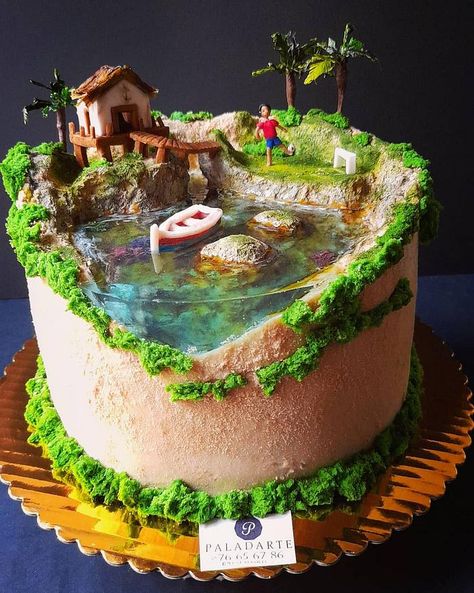 Cakes That Look Like Real Things, Cakes That Look Like Food, Super Cool Cakes, Cool Cakes, Ocean Cake, Island Cake, Ocean Cakes, 귀여운 음식 그림, Cool Cake Designs