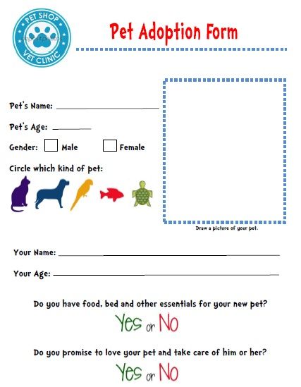 Pet Adoption Pretend Play, Preschool Pet Activities, Pet Activities, Animals Worksheet, Pet Adoption Certificate, Pet Event, Adoption Form, Adoption Papers, Class Pet