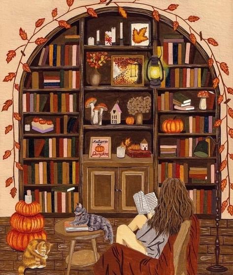 Reading Book Art, Reading Illustration, Autumn Reading, Girl Reading Book, Gouache Illustrations, Autumn Illustration, Cozy Autumn, Fall Prints, Cozy Reading