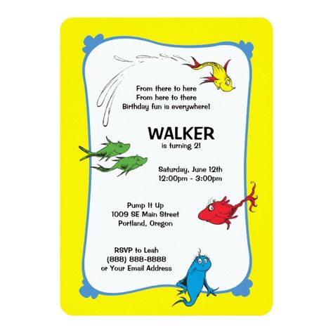 One Fish Two Fish - First Birthday Invitation Invitation#created#Birthday#Shop Disney Birthday Card, Book Themed Birthday Party, Fishing Birthday Invitations, Book Birthday Parties, Fishing Birthday Party, First Birthday Cards, One Fish Two Fish, Fishing Birthday, Two Fish