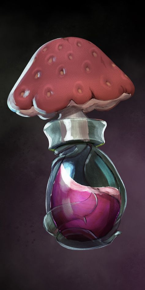 Mushroom Potion, Magic Bottles, Lotus Art, Flask, Lotus, Stuffed Mushrooms, Art