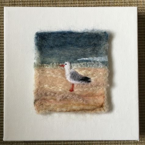 Needle Felt On Canvas, Ocean Needle Felting, Felt On Canvas, Needle Felting On Canvas, Needle Felted Pictures Ideas, Needle Felted Pictures, Niddle Felt, Needle Felting Pictures, Dry Felting