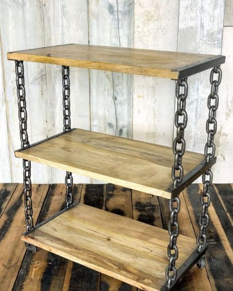 Welded Chain Projects, Fabrication Metal Projects, Chain Furniture, Cool Welding Projects, Welded Metal Projects, Steel Furniture Design, Vintage Shelving, Garage Furniture, Welded Furniture