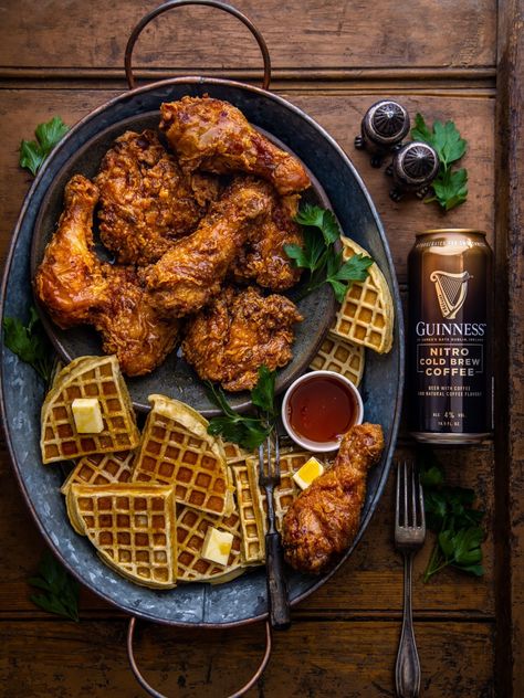 Guinness Nitro Cold Brew Chicken & Waffles Dishes Photography, Sandwich Photography, Dennis Prescott, Chicken N Waffles, Fried Chicken And Waffles, Chicken Waffles, Nitro Cold Brew, Micro Nutrients, Crispy Fried Chicken