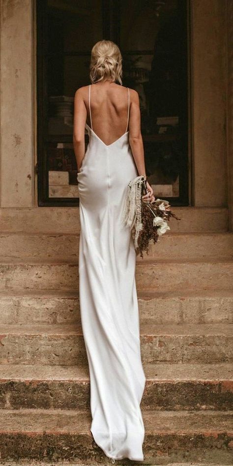 V Neck Backless Dress, Hampton Wedding, Backless Bridal Dresses, Boho Wedding Dress With Sleeves, Summer Gowns, White Evening Gowns, Pnina Tornai, Silk Wedding Dress, Grace Love