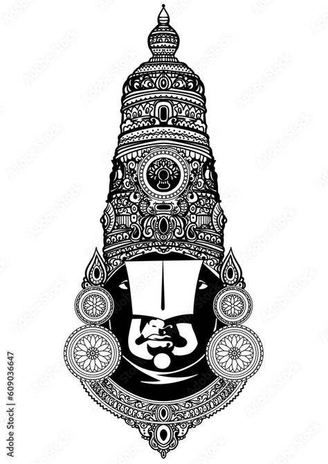 Lord Venkateswara Illustration, Buddhist Art Drawing, Pen Art Work, Mandala Art Therapy, Ganesh Art, Temple Art, Mandala Art Lesson, Hinduism Art, Vedic Art