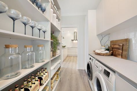 Vogue Kitchens Australia’s Instagram photo: “Butlers Pantry + laundry in one! This room is bound to get a work-out over the summer break!  Over the past year we have seen more of a…” Butlers Pantry In Laundry Room, Laundry And Butlers Pantry, Laundry To Pantry Conversion, Small Walk Through Laundry Room Ideas, Walk In Pantry And Laundry Room, Kitchen Pantry Laundry Combo, Shared Laundry And Pantry, Walk In Pantry Laundry Room Combo, Laundry In Butlers Pantry