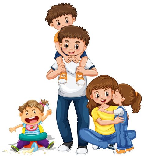 Family with parents and three kids Family Of 3 Cartoon, Family Relationship Chart, 3 Cartoon, Teacher Classroom Decorations, Animation Stop Motion, Alphabet Phonics, Kids Illustration, Siluete Umane, Family Of 3