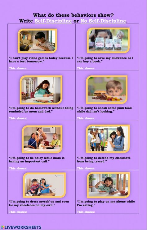 Self-discipline worksheet Self Discipline Worksheets, Discipline Worksheets, Multiple Meaning Words Worksheet, Animals And Their Homes, Free Worksheets For Kids, Multiple Meaning Words, Goals Worksheet, Community Signs, Community Helper