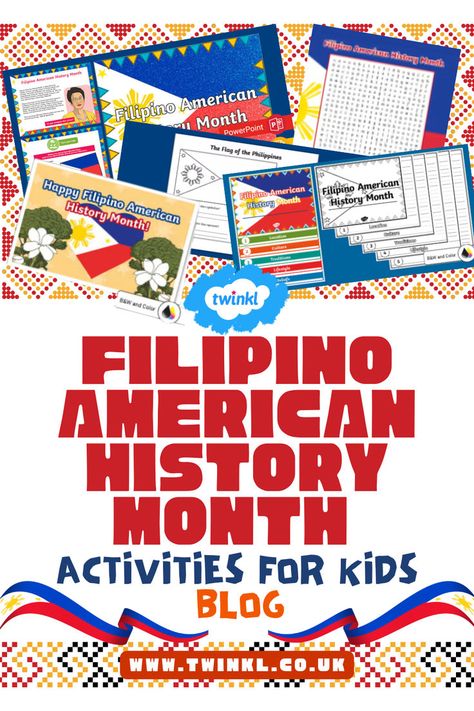 Filipino American History Month Activities for Kids Filipino Heritage Month, Filipino American History Month, Filipino Crafts, Filipino History, Filipino Crafts For Kids, Asian American Heritage Month, Cultural Practices In The Philippines, American Period In The Philippines, Multicultural Activities