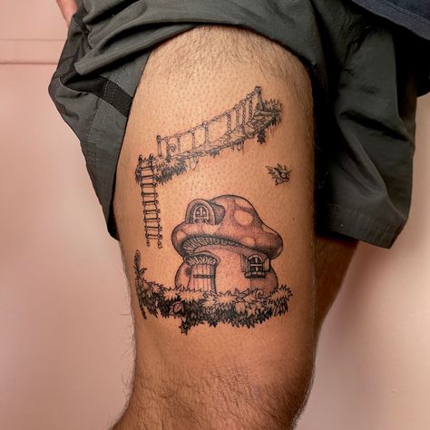 Maplestory Tattoo, Game Card Design, Jaden Tattoo, Cool Arm Tattoos, Mushroom Tattoo, Mushroom House, Maple Story, Arm Tattoos, Game Card