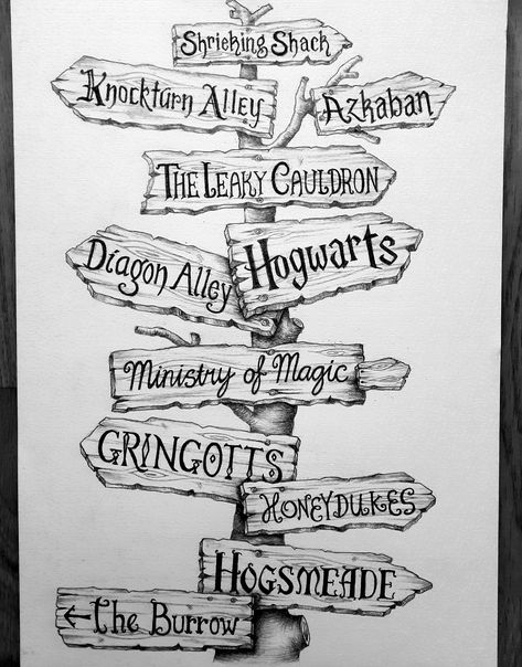 Sign Post Drawing, Painting Harry Potter, Harry Potter Tattoo Sleeve, Imprimibles Harry Potter Gratis, Harry Potter Sketch, Harry Potter Journal, Harry Potter Art Drawings, Harry Potter Painting, Art Du Croquis