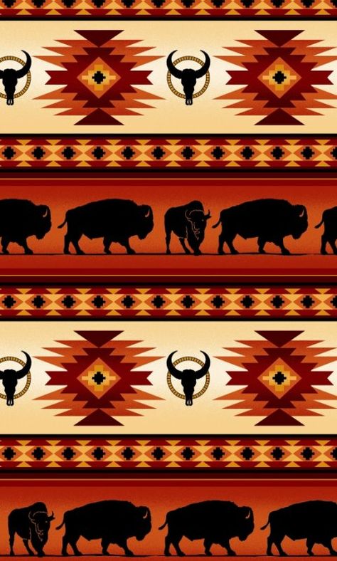 Buffalo - Terra Cotta Fabric Native American Wallpaper, Native American Blanket, Native American Pattern, Country Backgrounds, Native Print, Native American Patterns, Western Wall Art, 2160x3840 Wallpaper, American Pattern