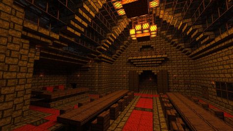 Banquet hall of my castle. First (non-test) render. Minecraft Banquet Hall, Minecraft Lava Castle, Town Hall Interior, Minecraft Interiors, Minecraft Table, Castle Hall, Minecraft Castle Designs, Dwarven City, Interior Minecraft