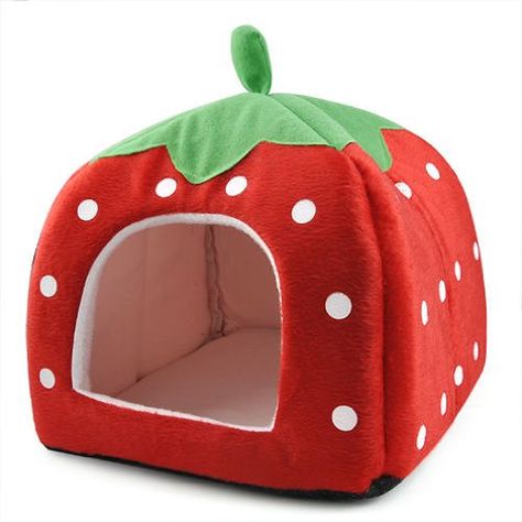 $7.99 - Leegoal Cute Soft Sponge White Dots Strawberry Pet Cat Dog House Bed With Warm Plush Pad(Red ,M) Pet house Katt Grejer, Dog House Bed, Puppy Beds, Pet Cushions, Dog Bed Furniture, Soft Dog, Cat Beds, Cute Strawberry, House Bed