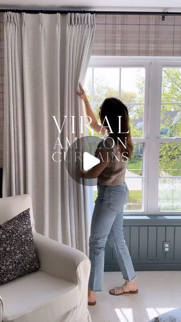 Callie Plemel on Instagram: "Comment SHOP for a link and all of the exact details on everyone’s favorite viral Amazon curtains! These pinch pleat drapes are completely customizable (or available to order pre-fabricated), and usually ship within a few weeks. They’re also a fraction of the price compared to other custom window treatments! 

I liked them so much I purchased a second set in a different fabric for the office, too. 

HOW TO SHOP:
1. Comment SHOP and I’ll instantly send you a DM with a link to shop these Amazon curtains, with the exact details for mine, including hardware. 
2. Use the link in my bio to shop my Amazon Storefront directly! 

#amazonfinds #amazonhome #homedesign #interiors4all #howyouhome #reelitfeelit" Amazon Curtains, Pinch Pleat Drapes, Pinch Pleat Drape, Pinch Pleat Curtains, Pleated Curtains, Custom Window Treatments, Amazon Storefront, Amazon Home, Different Fabrics